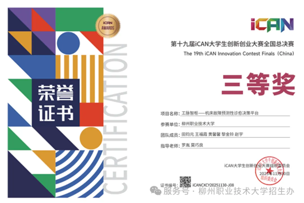 第十九届iCAN大学生创新创业大赛全国总决赛三等奖