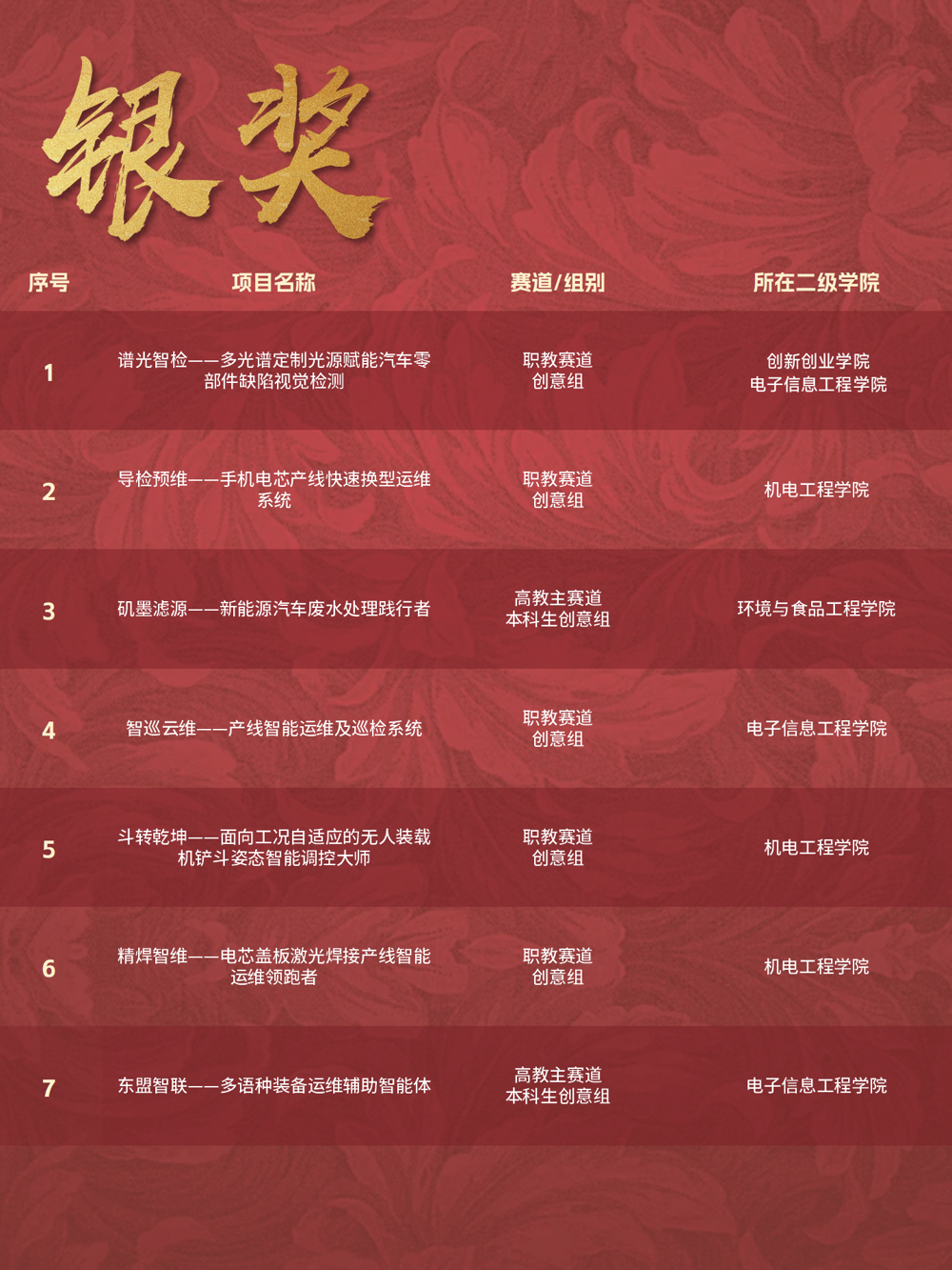 银奖项目获奖名单
